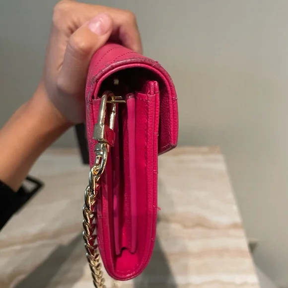 ❌SOLD❌AUTHENTIC YSL Saint Laurent Leather Wallet on Chain WOC Hot Pink Crossbody - Picture 8 of 9